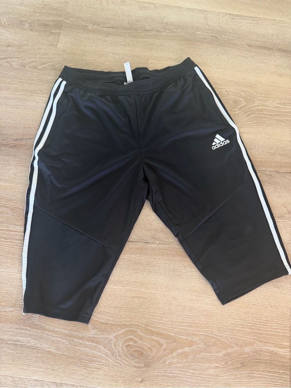 adidas Black Athletic Shorts with White Side Stripes and Logo